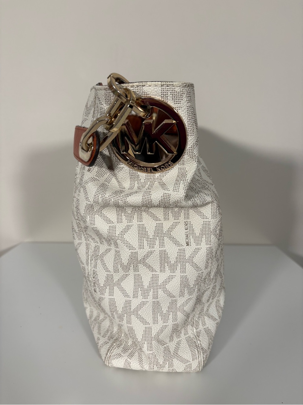 Michael Kors White Logo Canvas Hobo with Brown Leather Strap - Picture 9 of 13